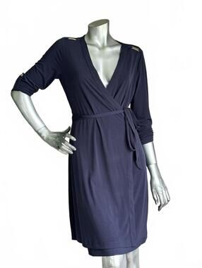 Calvin Klein Wrap Dress In Navy With Gold Accents Size 10